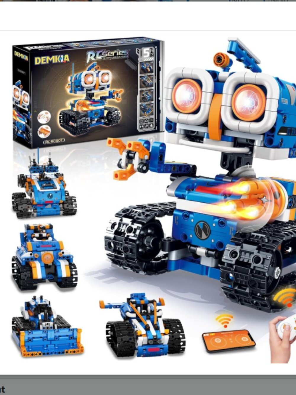 Demkia 5in1 STEM Robot Building Kit, 560 PCS APP/Remote Control Mech RC Robotics